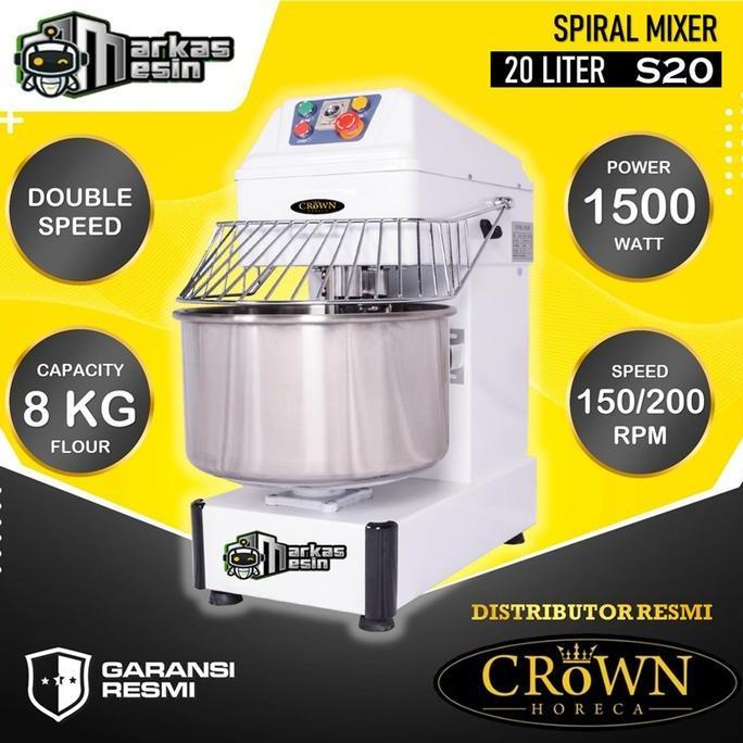 CROWN Spiral Mixer 20 Liter Mesin Pengaduk Adonan Roti Donat S20 Listrik 1500W Garansi Resmi 1 Tahun
