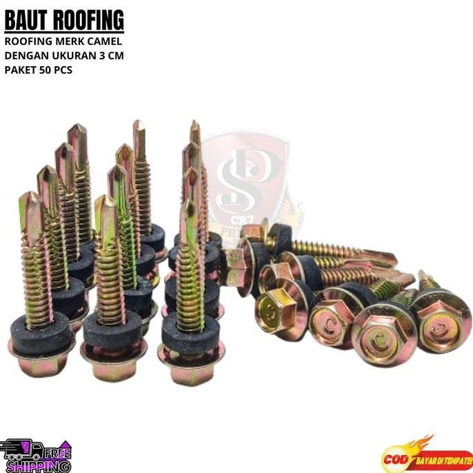 Mure- Paket 50Pcs Baut Roofing Ukuran 3Cm/Skrup Roofing Kuning 1 1/4''In Baut Roofing 3Cm