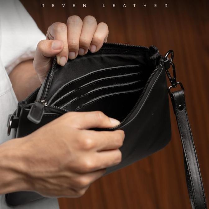 Tas Sling Bag Kulit Asli Pria Clutch Pouch Handbag Leather Reven Adam