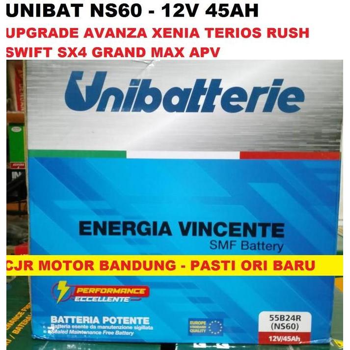 Aki Kering NS60 45AH UNIBAT mobil AVANZA VELOZ XENIA GRAND MAX APV