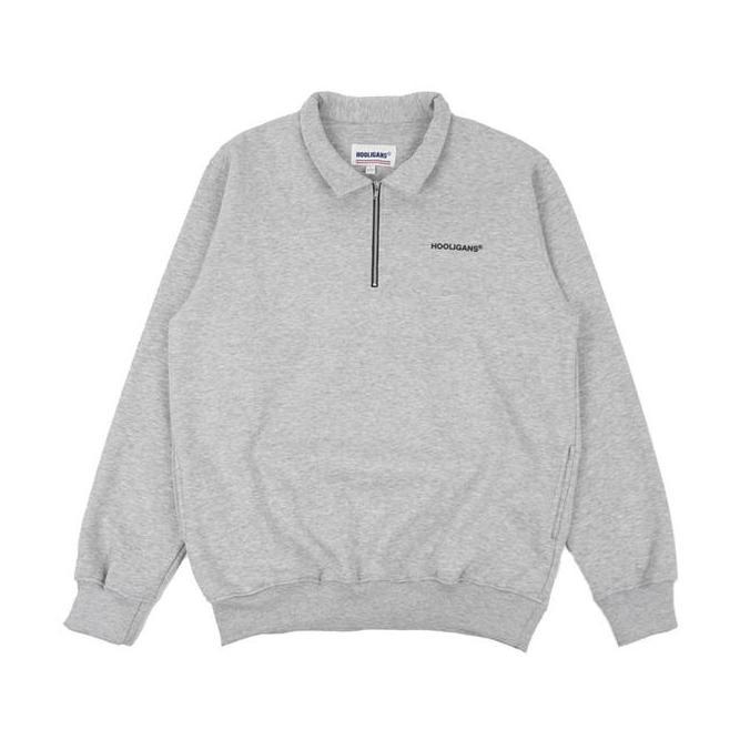 PROMO Hooligans Sweater Crewneck Bold Nakata Fleece Nyaman Pria Hitam Basic Half Zipper BE5T QUALITY