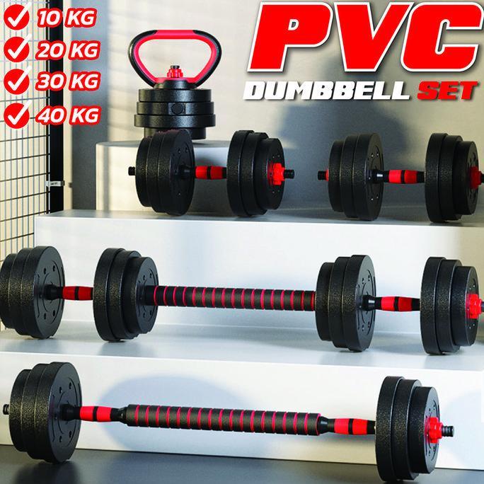 BGsport Dumbbell PVC 10Kg Adjustable + Barbel - Set Alat Fitness Anti Slip untuk Angkat Beban, Gym R