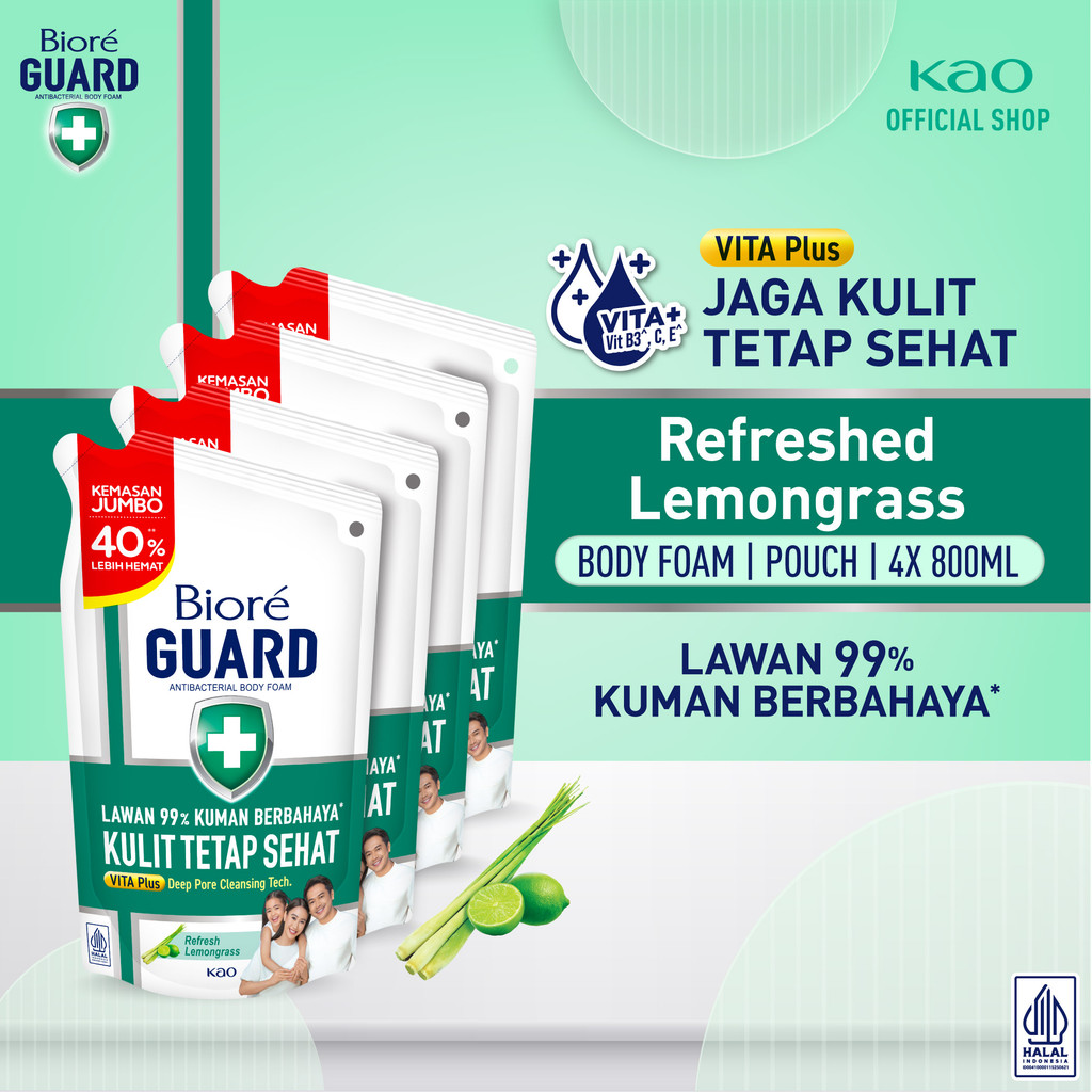 Biore Guard Refreshed Lemongrass 800ml Pouch Fourpack