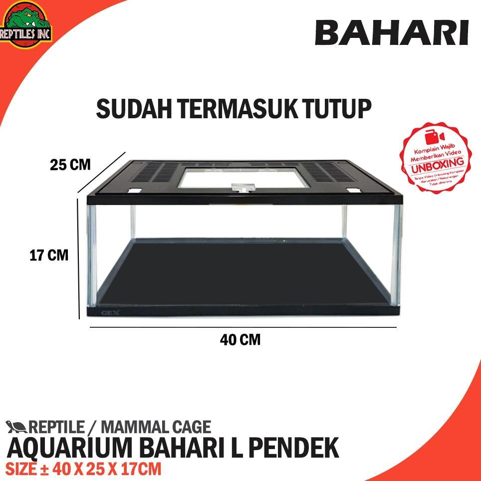 Bahari Akuarium / Aquarium Kandang Hewan Reptil Ikan Dengan Tutup