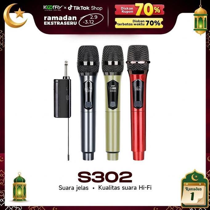 SHURE302 Mic Wireless mic Karaoke tanpa kabel UHF Mikrofon Genggam LED Double Digital Mikrofon Nirka