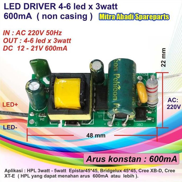 Led Driver (4-6)*3W/3 Watt Hpl 600 Ma Non-Casing Ac 220V