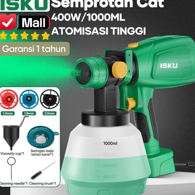 Isku Spray Gun Elektrik 400W Tabung Besar 1Ml Mesin Semprot Cat Listrik Nozzle Tembaga Tanpa Kompres