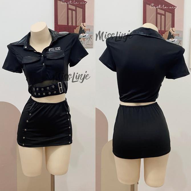 Baju Lingerie Cosplay Police Kostum Polisi Polwan Spandek