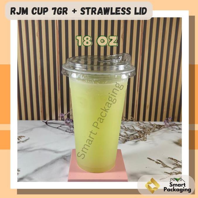 [ISI 50 PCS] RJM Gelas Plastik PP 18 Oz 22 Oz 7gr 22 Oz 8gr + Strawless Lid RJM IMP / Cup Plastik  D