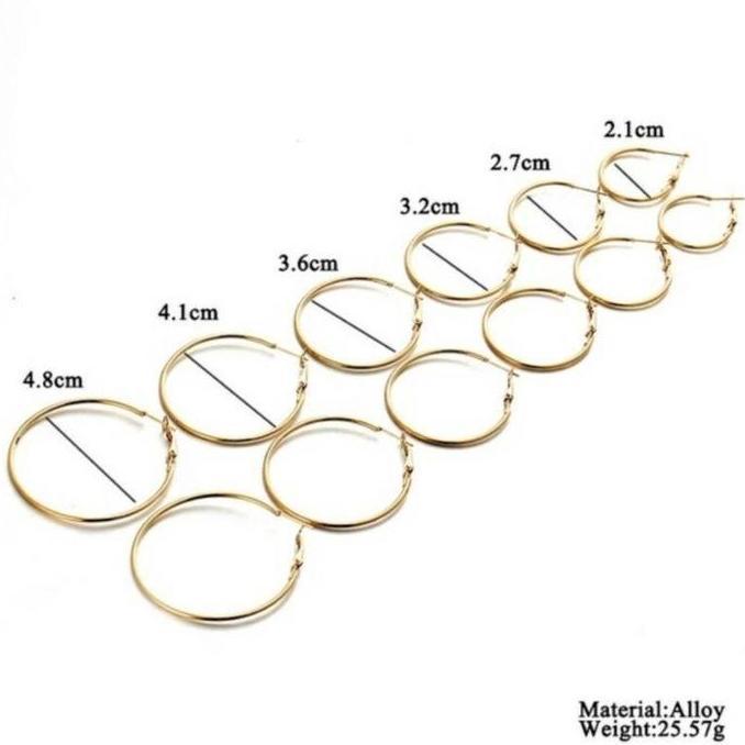 6 pasang Anting Bulat Lingkaran Polos Anting Bulat Perhiasan Earrings