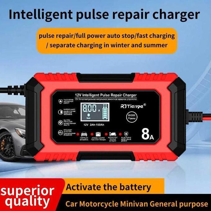 Charger Aki Mobil Motor Accu Battery Lifepo4 12V 8A 2-150Ah