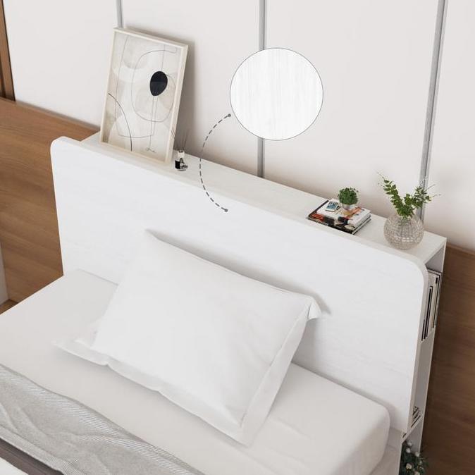 PERTH Headboard Kayu Rak Sandaran Kasur Tempat Tidur Putih Modern Minimalis KM