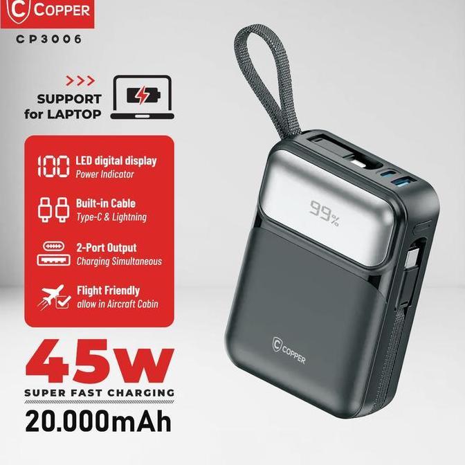 COPPER POWERBANK LED 20000 MAH - CP3002 | 25W POWER DELIVERY QC 4.0