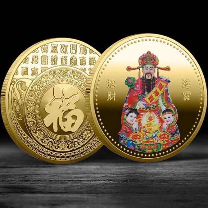 Koin Money Amulet Feng Shui dengan Simbol Dewa Rejeki untuk Mengundang Kemakmuran dan Keberuntungan 