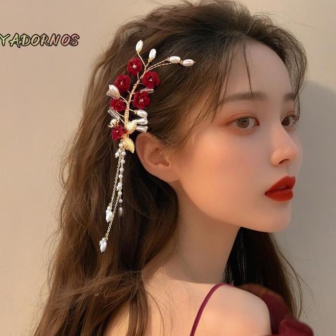 Klip Rambut Pengantin Cina Klip Rambut Pengantin Pernikahan Cina Klip Rambut Bunga Merah Wanita Perh