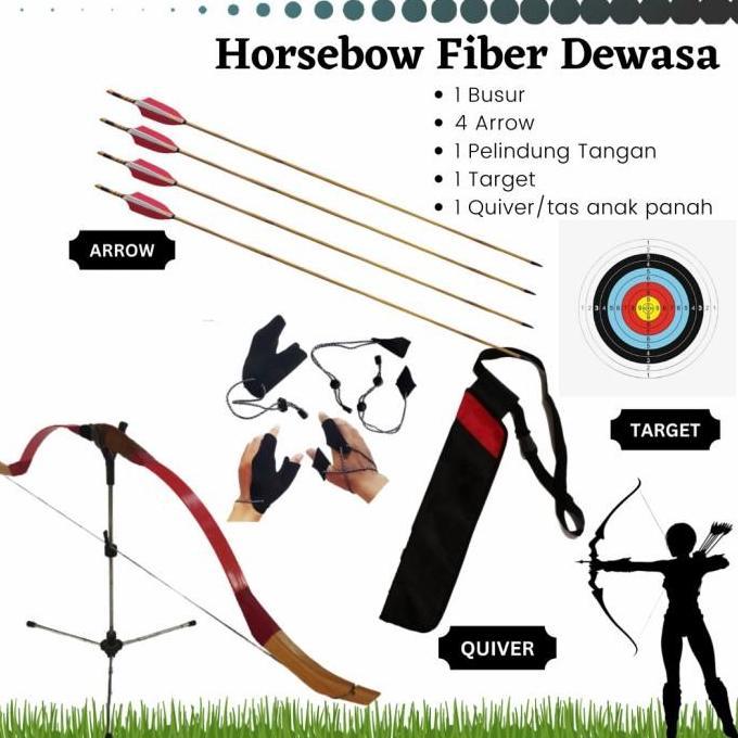 Paket Busur Panah Panahan Horse Bow Horsebow Fiber Dewasa Outdoor