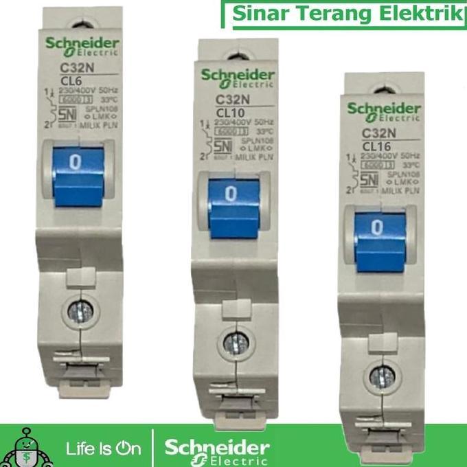 MCB C32N 1P 6A 10A 16A CL6 CL10 CL16 Schneider Electric PLN Kepala Biru