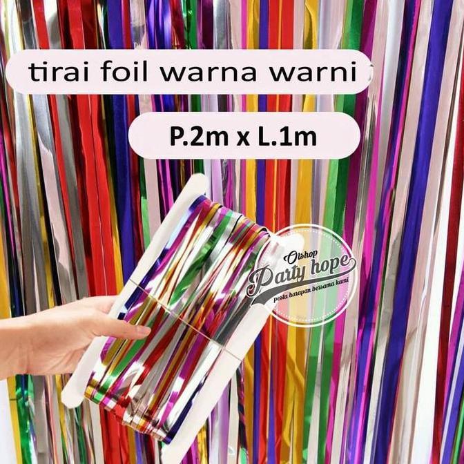 MGC tirai foil warna warni backdrop foil fringe curtain background pelangi
