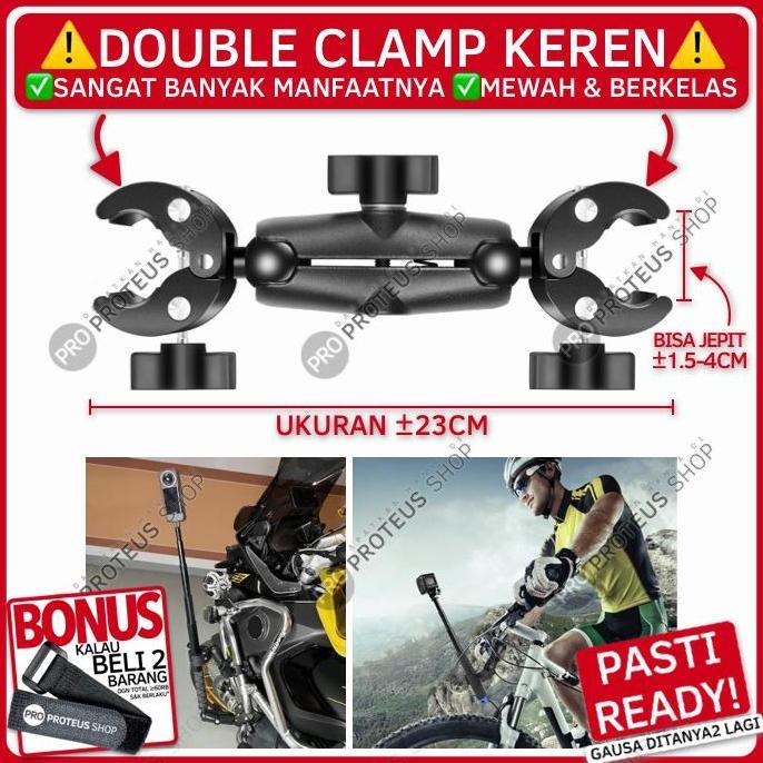 Osc - Double Clamp Jepit Ganda Untuk Pasang Tongsis, Monopod, Stik, Stick Di Motor, Sepeda, Scooter,