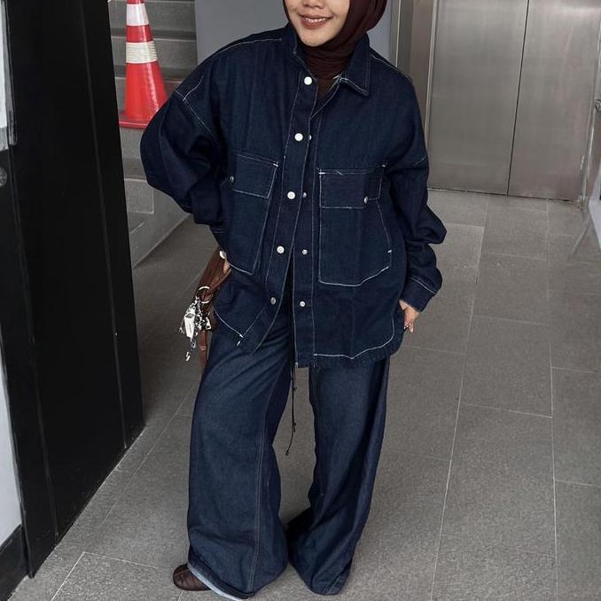 Girly- Filoposy Atasan Nita Ona Shacket Grey Cardan Baju Jaket Basic