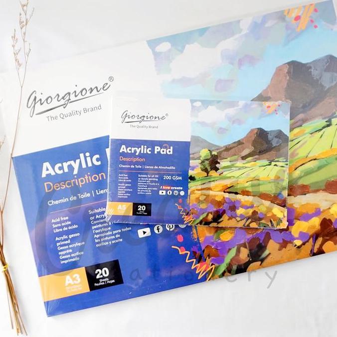 ACRYLIC CANVAS PAD LUKIS CAT A3 A4 A5 200 GSM 20 LEMBAR