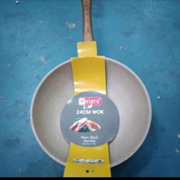 PREMIUM / VIERA Wook Pan 24 cm Marble Wajan Teflon Cramic Wok Pan