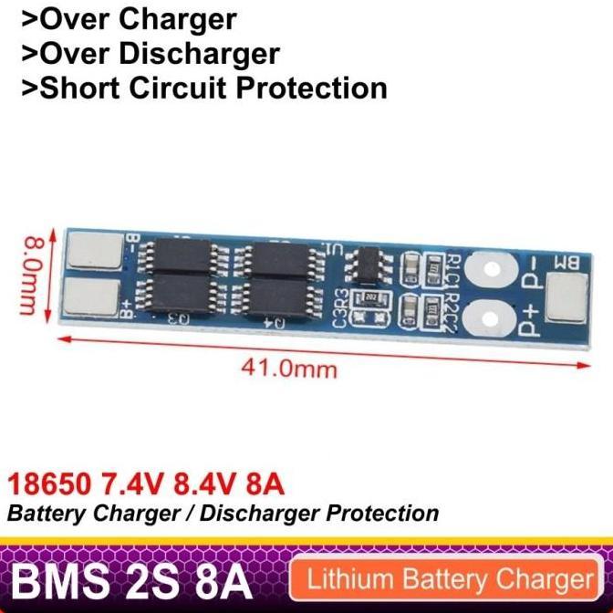 Modul BMS 2S 8A Baterai Lithium Li-ion Charger Protection Modul Overcharge Discharger 18650 Alqshop