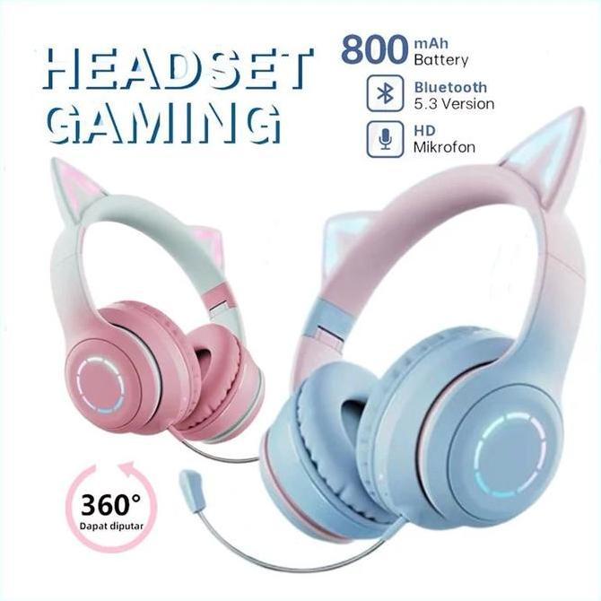DF150 - Headset Gaming Bluetooth 5.3 Cat Ears RGB Wireless Earphone B39 Pro Noise Canceling Headphon