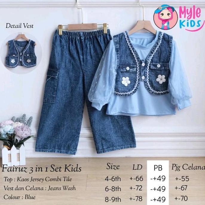 JUAL Atasan anak set outer dan celana jeans fairuz set 3in1 by Myle baju anak det celana dan outer J