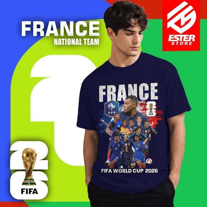 Ester.id Tshirt Kaos Piala Dunia 2026 FIFA World Cup Timnas Prancis 100% Original Cotton Combad 24s 
