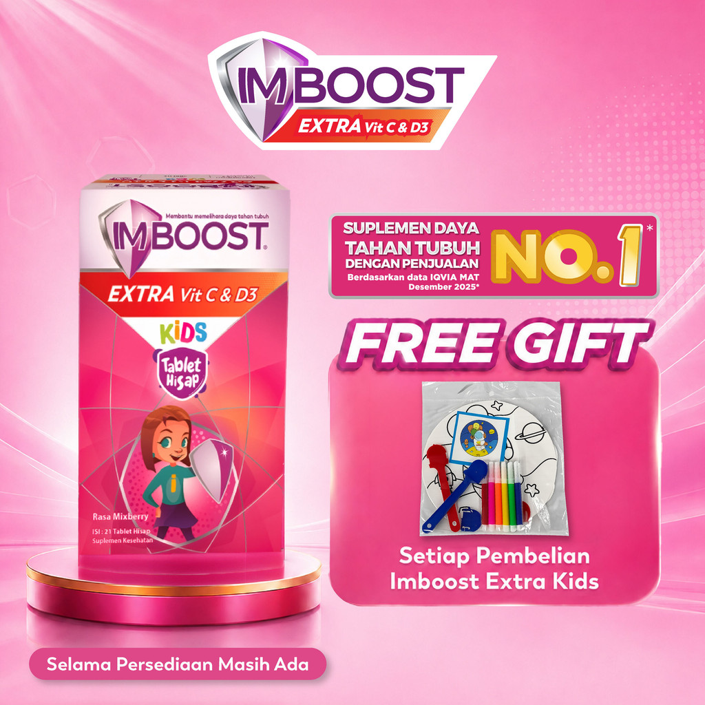 Imboost Kids Extra Vit C & D3 Tablet Hisap Suplemen Daya Tahan Tubuh Anak [1 Botol - 21 Tablet]