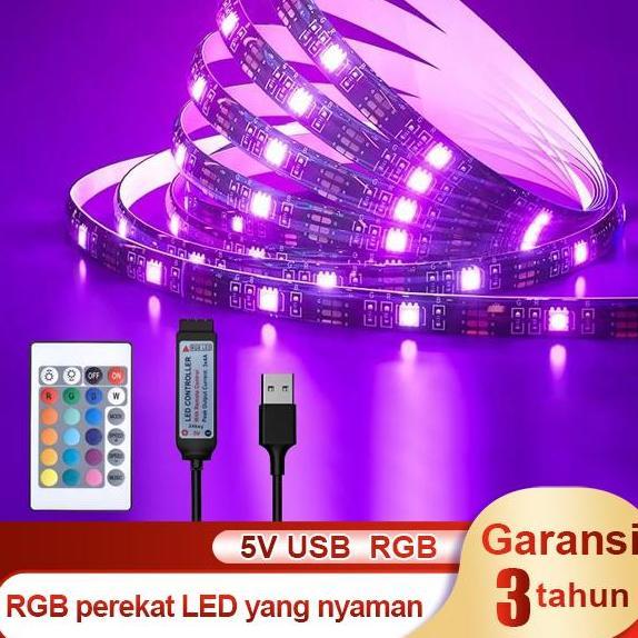 PREMIUM / Lampu Strip LED RGB USB CCTV 5050 Putih Hangat IP44 1-5M 5V + Remote Control 5050