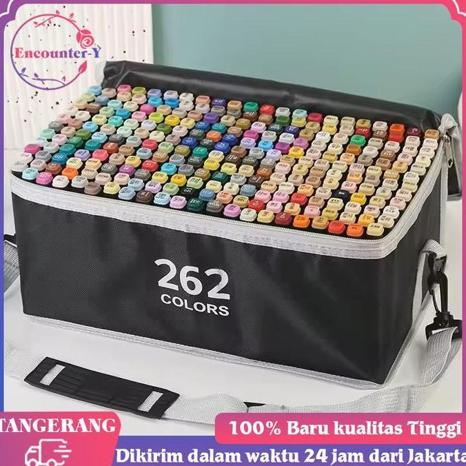 PODAMANS Twin Marker Spidol 262pcs Colors Spidol Set Sketch Marker Spidol Dual Side Fine Art Marker