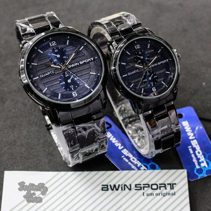Jam Tangan Couple Bwin Sport M1036G M1036L Analog Rantai Stainless Kualitas Original Untuk Motif Gam
