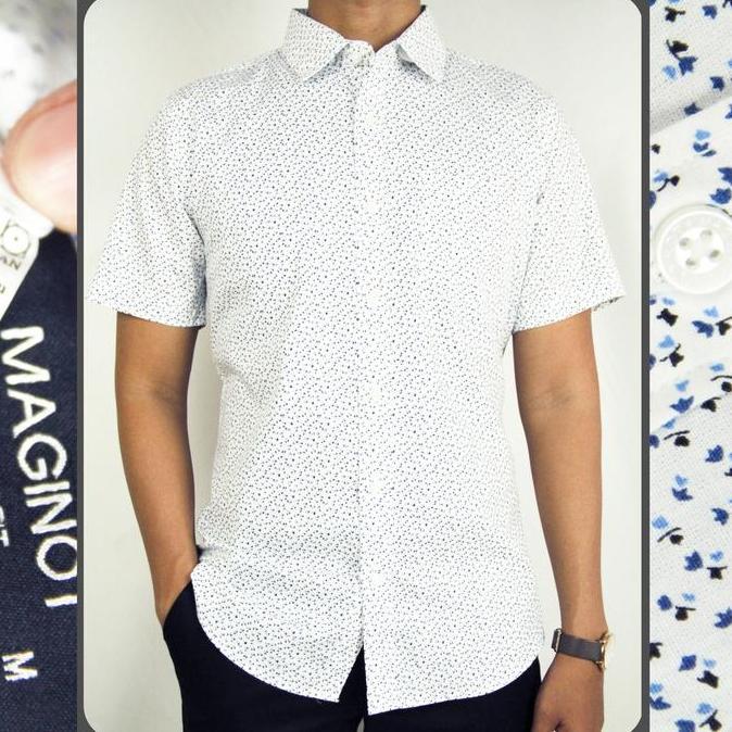 PREMIUM / Kemeja Formal SlimFit Putih Motif Biru Lengan Pendek MG-10 WD & Co.