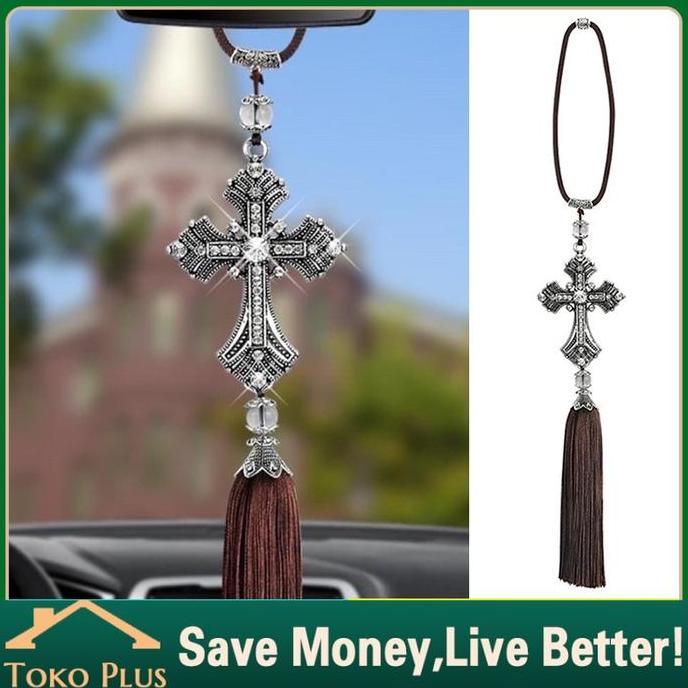 MATSURIKO Gantungan Salib Mobil Kristen Car Pendant Christ Cross Hanger Silver Car Crystal Cross Pen