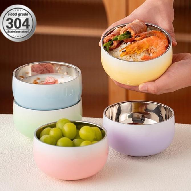 YUKAAME Mangkok Stainless/Keluarga Mangkok Kartun Double Wall Stainless 304 Stainless / Rice Bowl / 