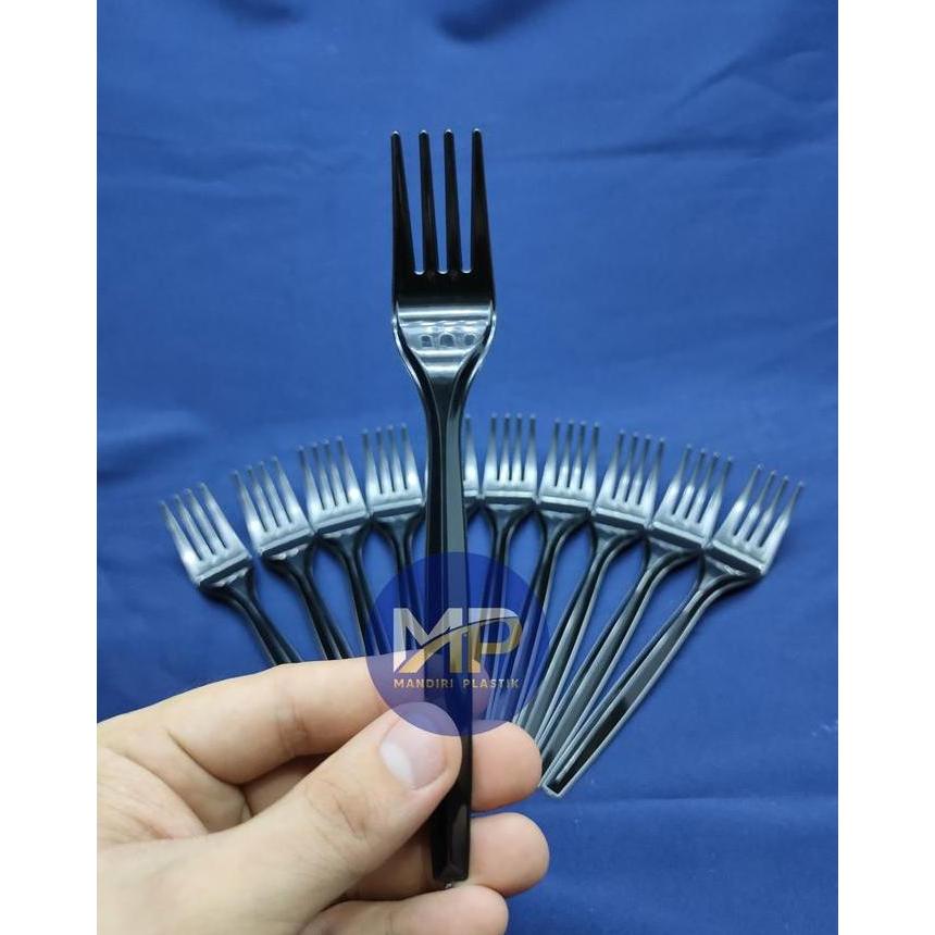 Gasaja- Grosir Sendok / Garpu Makan Plastik Bening / Hitam Per Dus