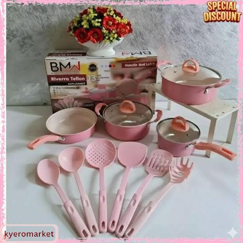 Panci Set 13 Pcs Marble Teflon Cookware Set Rivera Bmw  Warna Panci Set Spatula Serbaguna Pengiriman