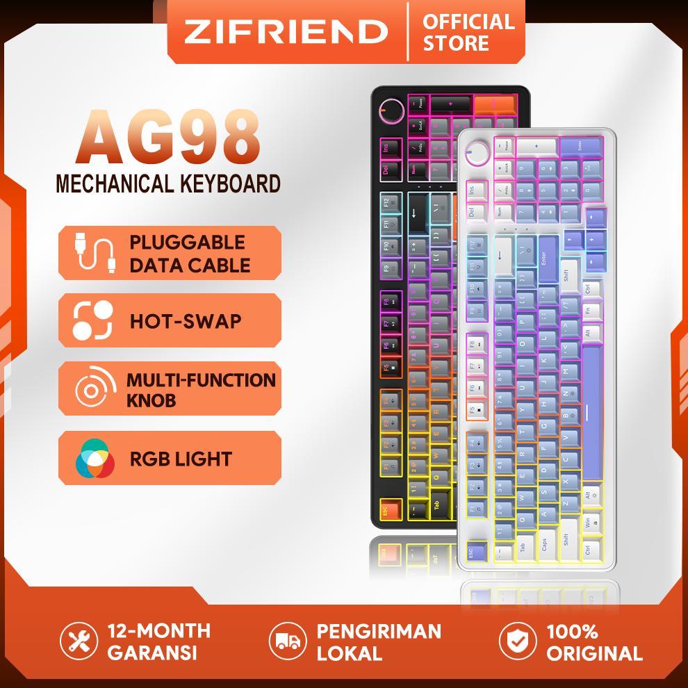 ZIFRIEND AG98 Mechanical Keyboard 96% 97 Tombol Hot Swappable RGB Kabel USB-C Hitam Abu-abu