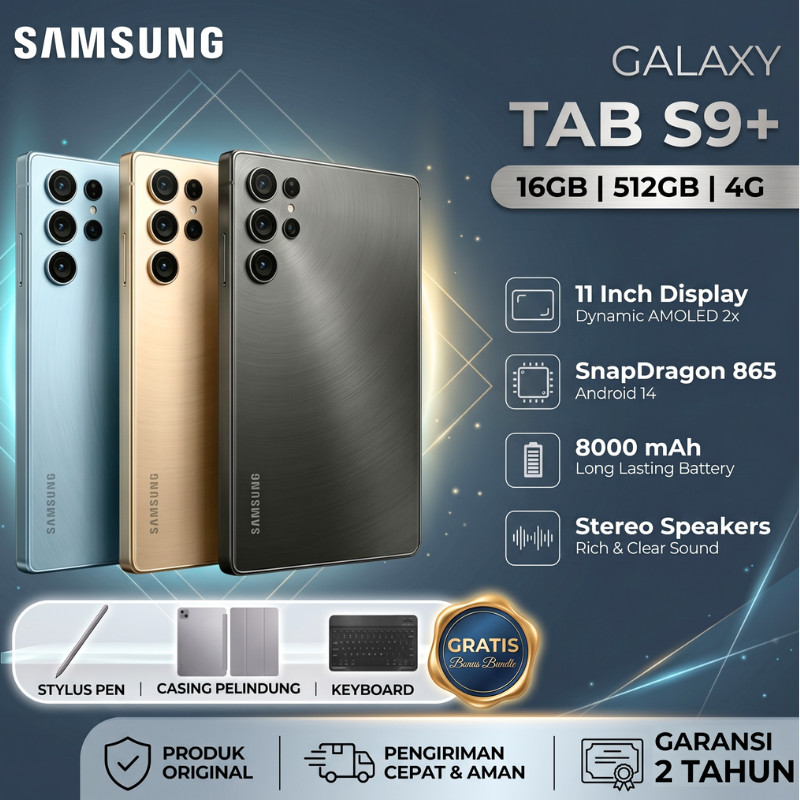 Samsung Galaxy Tab S9/S9+ Tablet | Layar Besar AMOLED 11” | Snapdragon 865 | Keyboard + S Pen | 8000