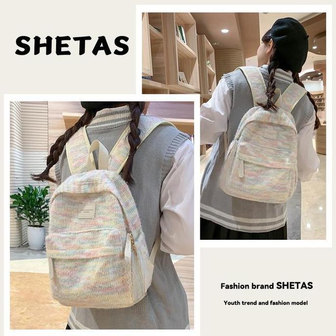 Pelangi mewah rajutan Tas Ransel Mini Tas Travelling Wanita Ransel Lucu Mini Backpack Y2k Ransel Wan