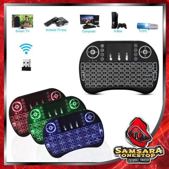 KEYBOARD AIR MOUSE I8 MINI KEYPAD WIRELESS TOUCHPAD BACKLIGHT RAINBOW HEMAT