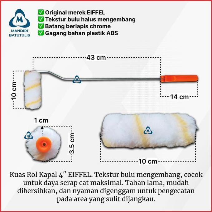 Lavesra_Grosir - Koas Roll Cat Kapal Eiffel 4" Inch - Kuas Rol Cat Tembok Kecil Gagang Panjang