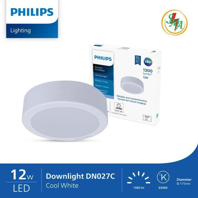 HARGA DISC - Lampu Plafon Philips 12 Watt  12W LED Downlight D027C Hemat Energi & Tahan Debu Outbow 