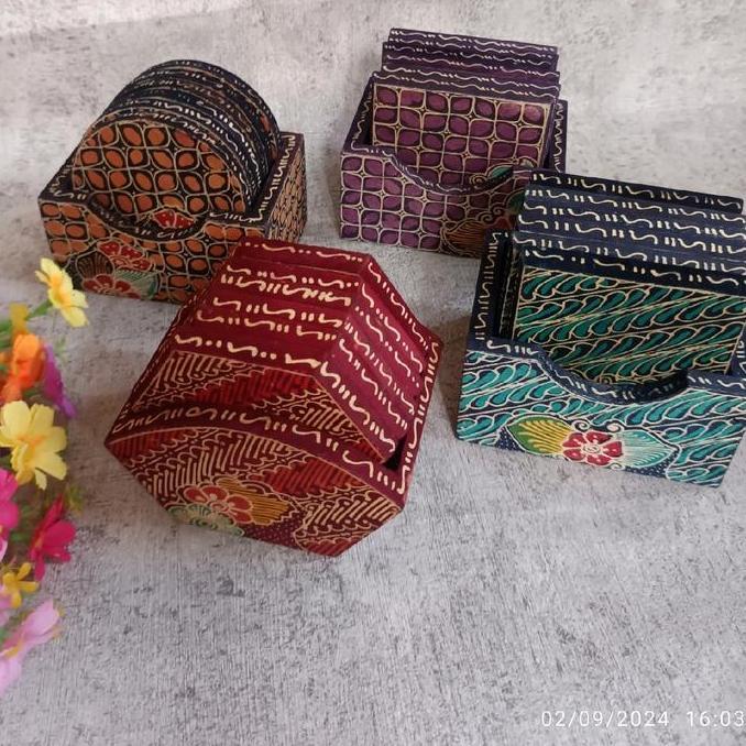 Tatakan Gelas motif batik set/tatakan gelas kayu/ coaster PS