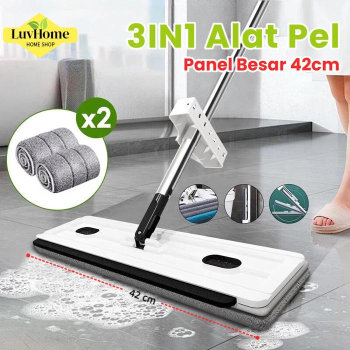 LuvHome 42cm Alat Pel Lantai Datar Jumbo Pel Cuci Peras Otomatis Memiliki Wiper Anti Karat Kain Micr