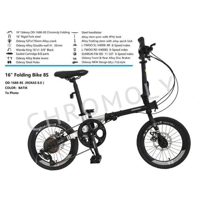 Promo SEPEDA LIPAT/ FOLDING BIKE ODESSY ROXAS CHROMOLY 16"-GRAB/GOJEK INSTAN Diskon