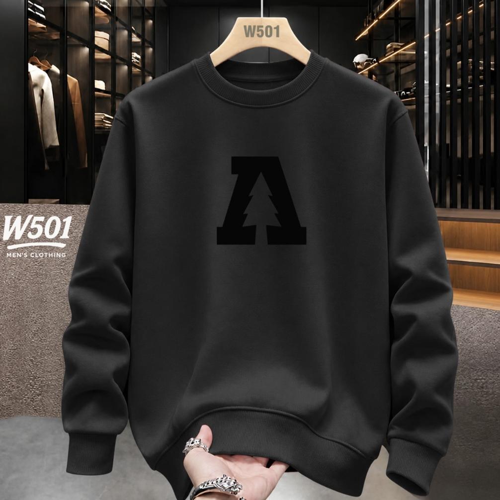 ORIGINAL W501 - SWEATER CREWNECK DISTRO A TREE HITAM BAHAN TEBAL 280 GSM JAKET PRIA & WANITA