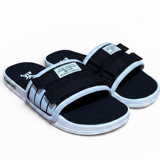 DF103 - Sandal Selop Pria Dan Wanita Motif GRS Bahan Karet Bensol Polos Putih Sepatu Pria Murah 2026